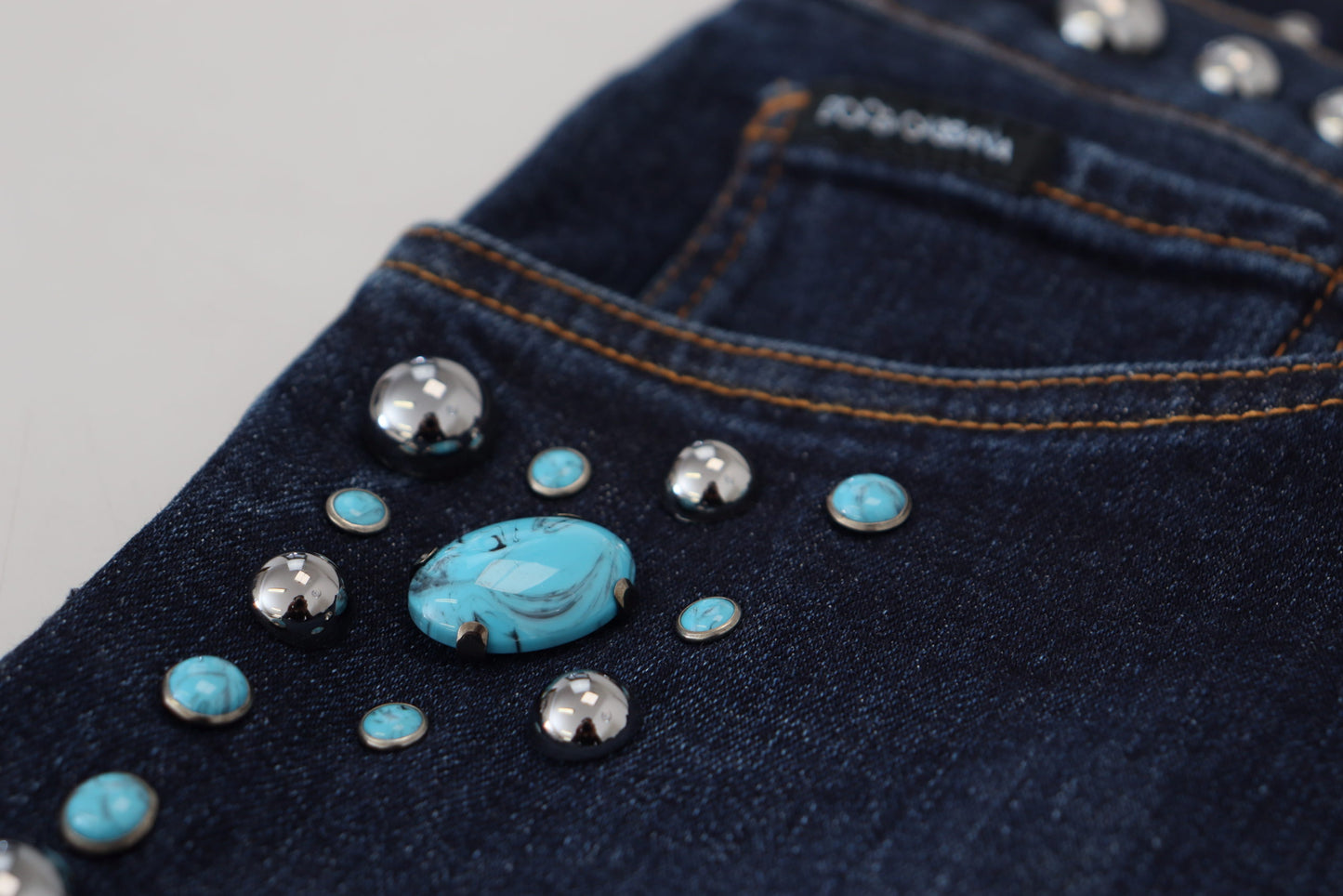 Blauwe katoenen denim jeans met lage taille en studs