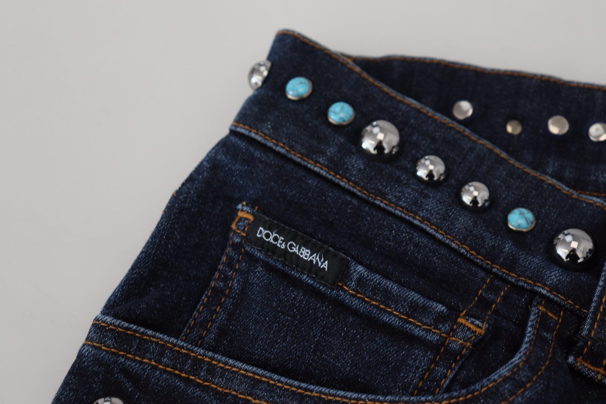 Blauwe katoenen denim jeans met lage taille en studs