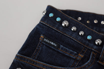 Blauwe katoenen denim jeans met lage taille en studs