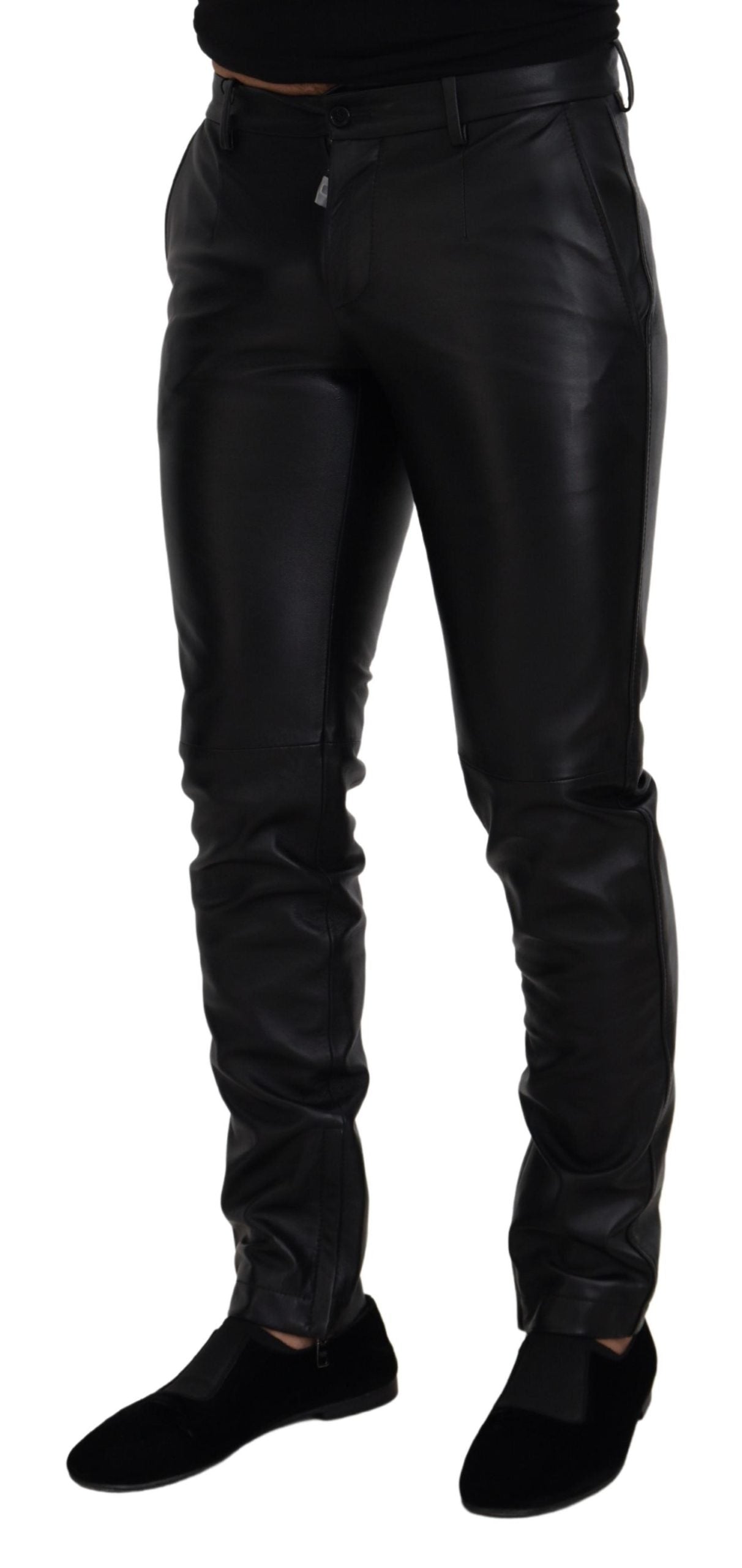 Zwarte glanzende stretch skinny broek