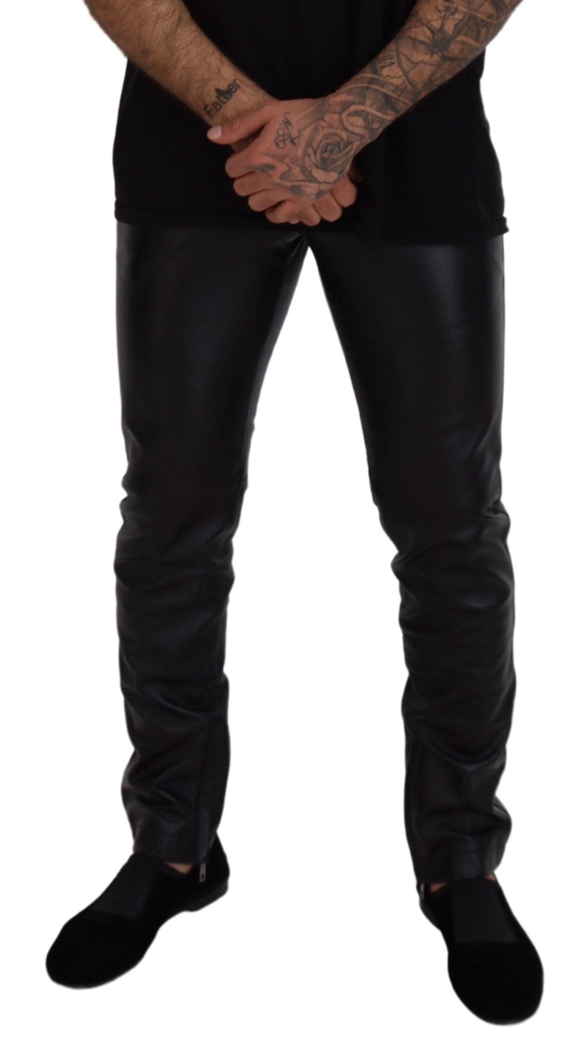 Zwarte glanzende stretch skinny broek