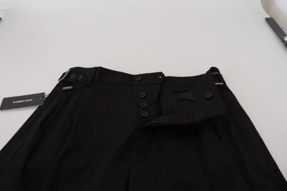 Elegantes pantalones negros de diseño italiano con hebilla lateral