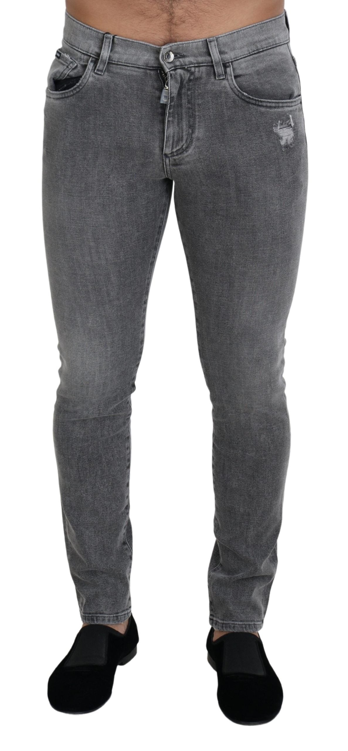 Grijze gewassen katoenen skinny denimjeans