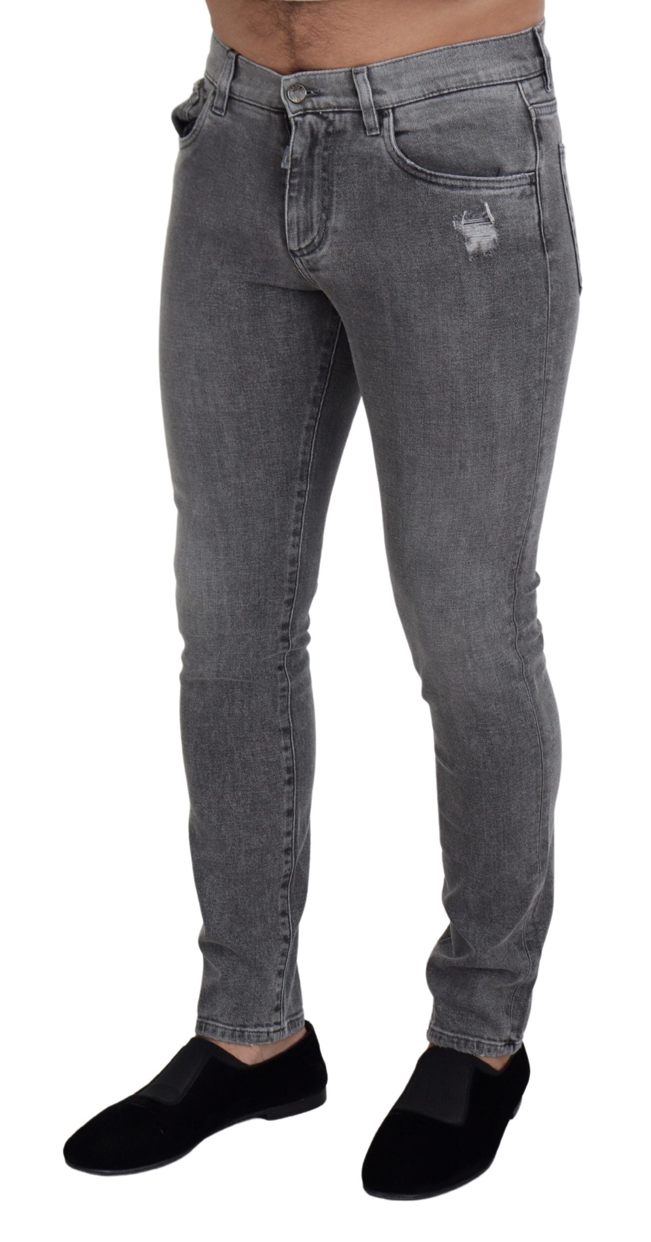 Grijze gewassen katoenen skinny denimjeans