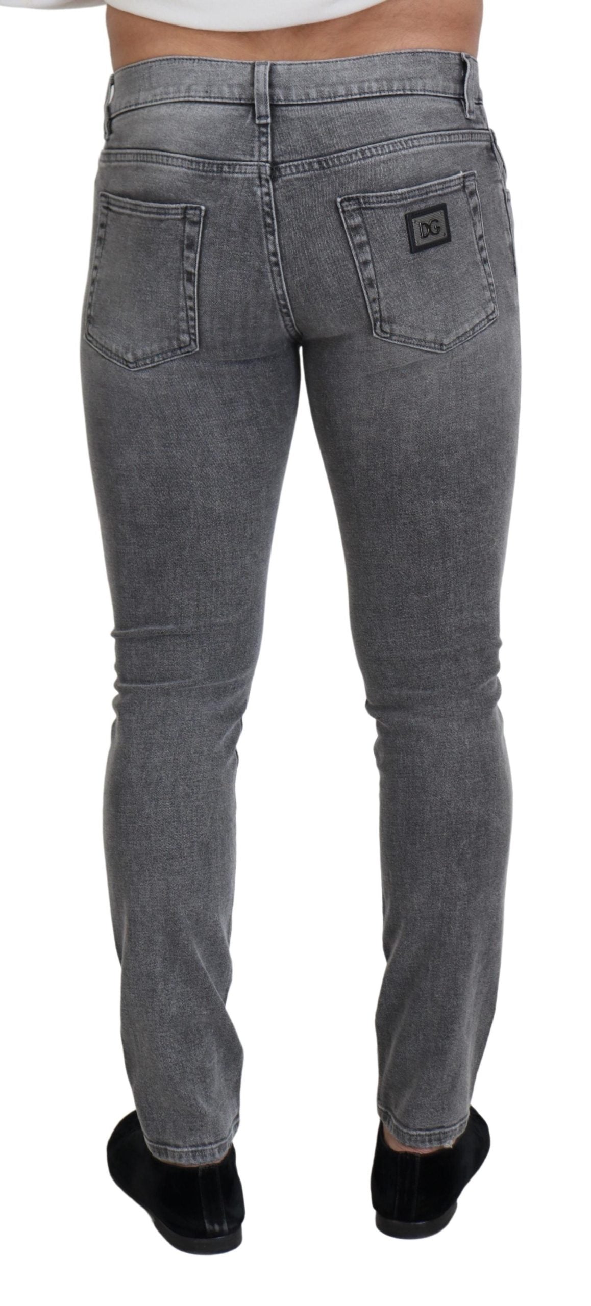 Grijze gewassen katoenen skinny denimjeans