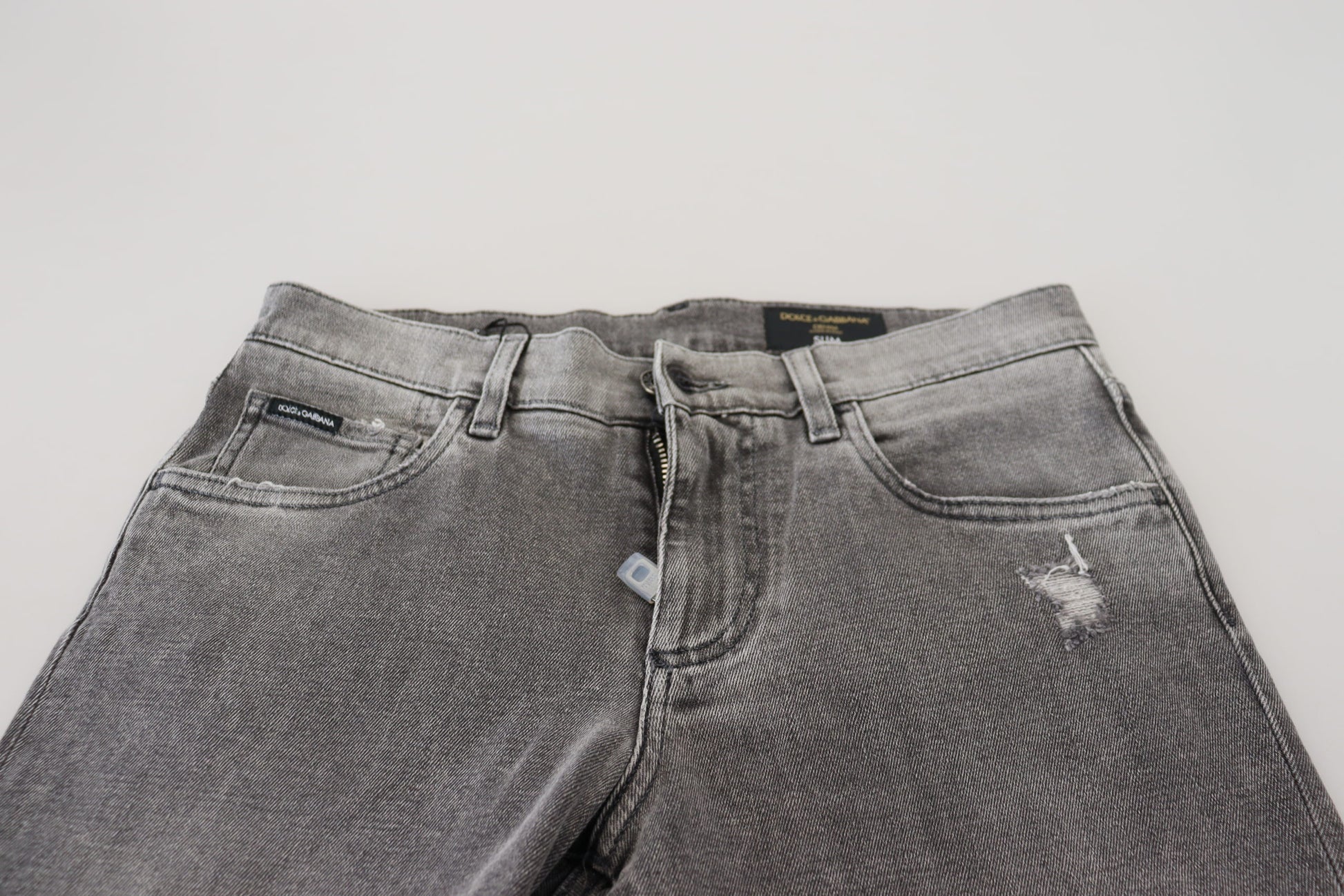 Grijze gewassen katoenen skinny denimjeans