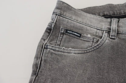 Grijze gewassen katoenen skinny denimjeans