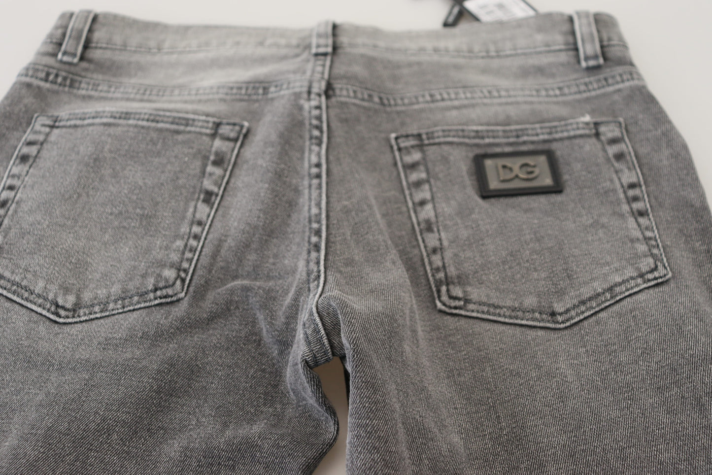 Grijze gewassen katoenen skinny denimjeans