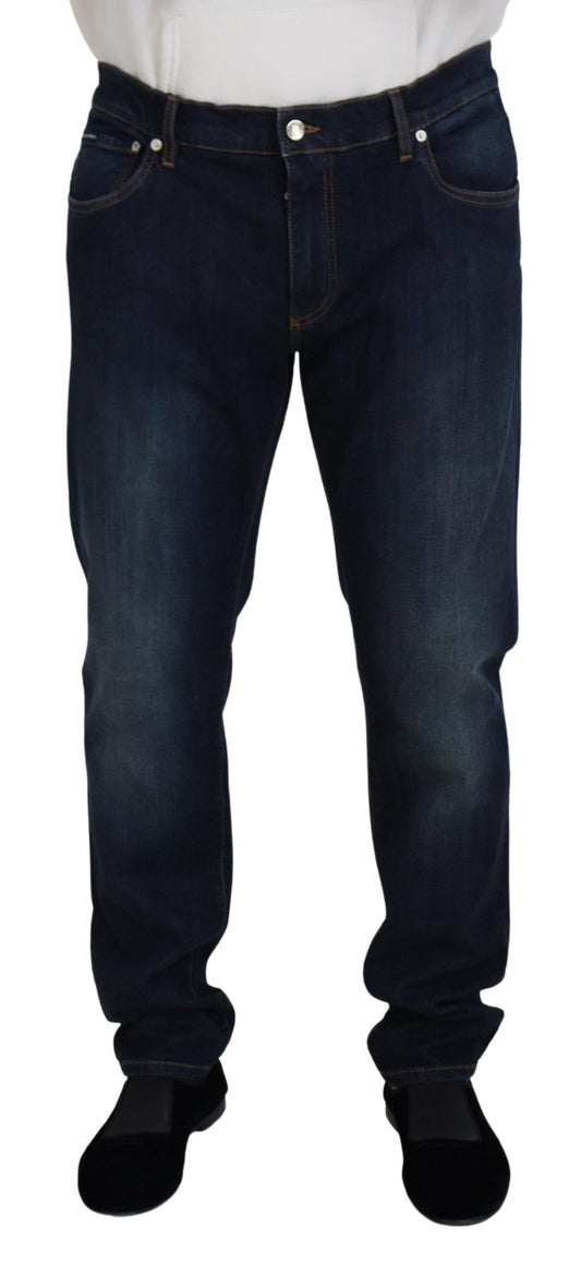 Blauwe katoenen casual denim jeans met rechte pasvorm