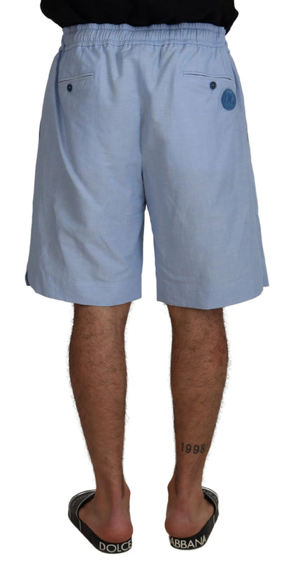 Elegantes pantalones cortos de verano de lino-algodón azul claro