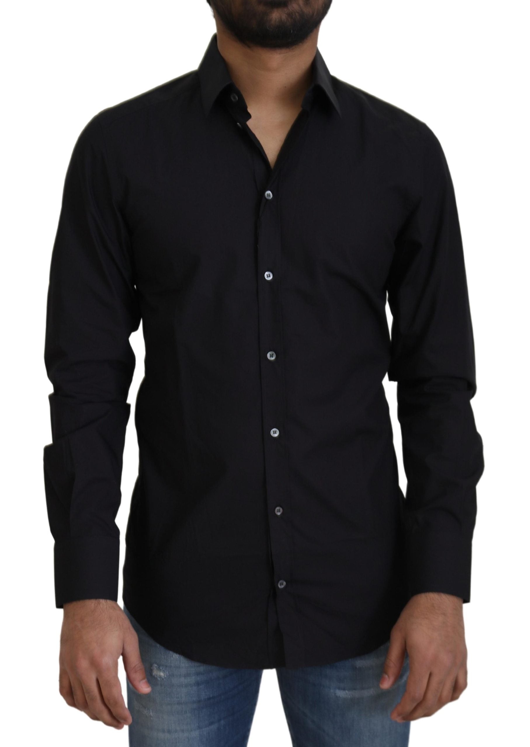 Camisa de vestir elegante de algodón negra de corte slim