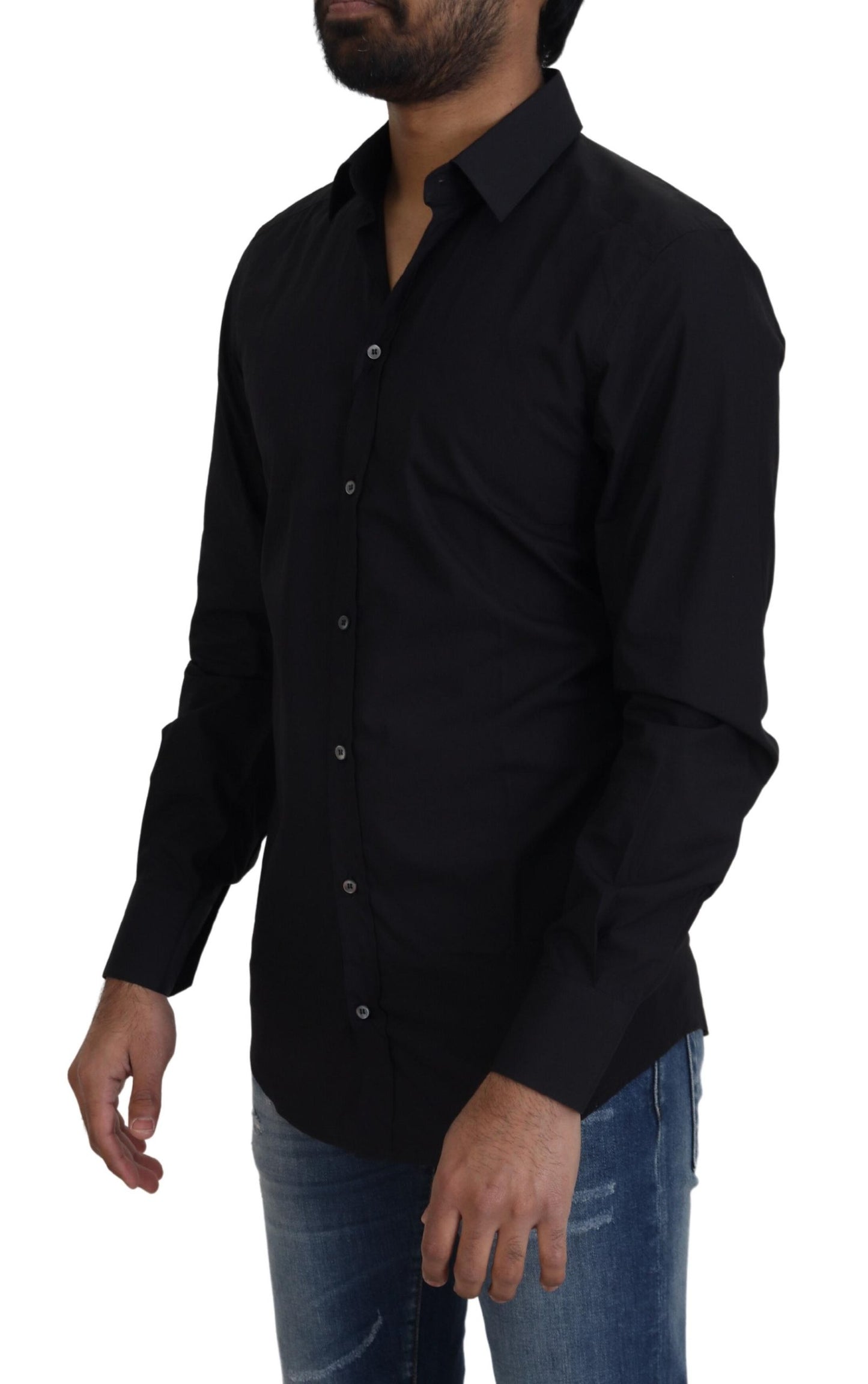 Camisa de vestir elegante de algodón negra de corte slim