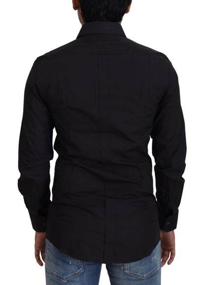 Camisa de vestir elegante de algodón negra de corte slim