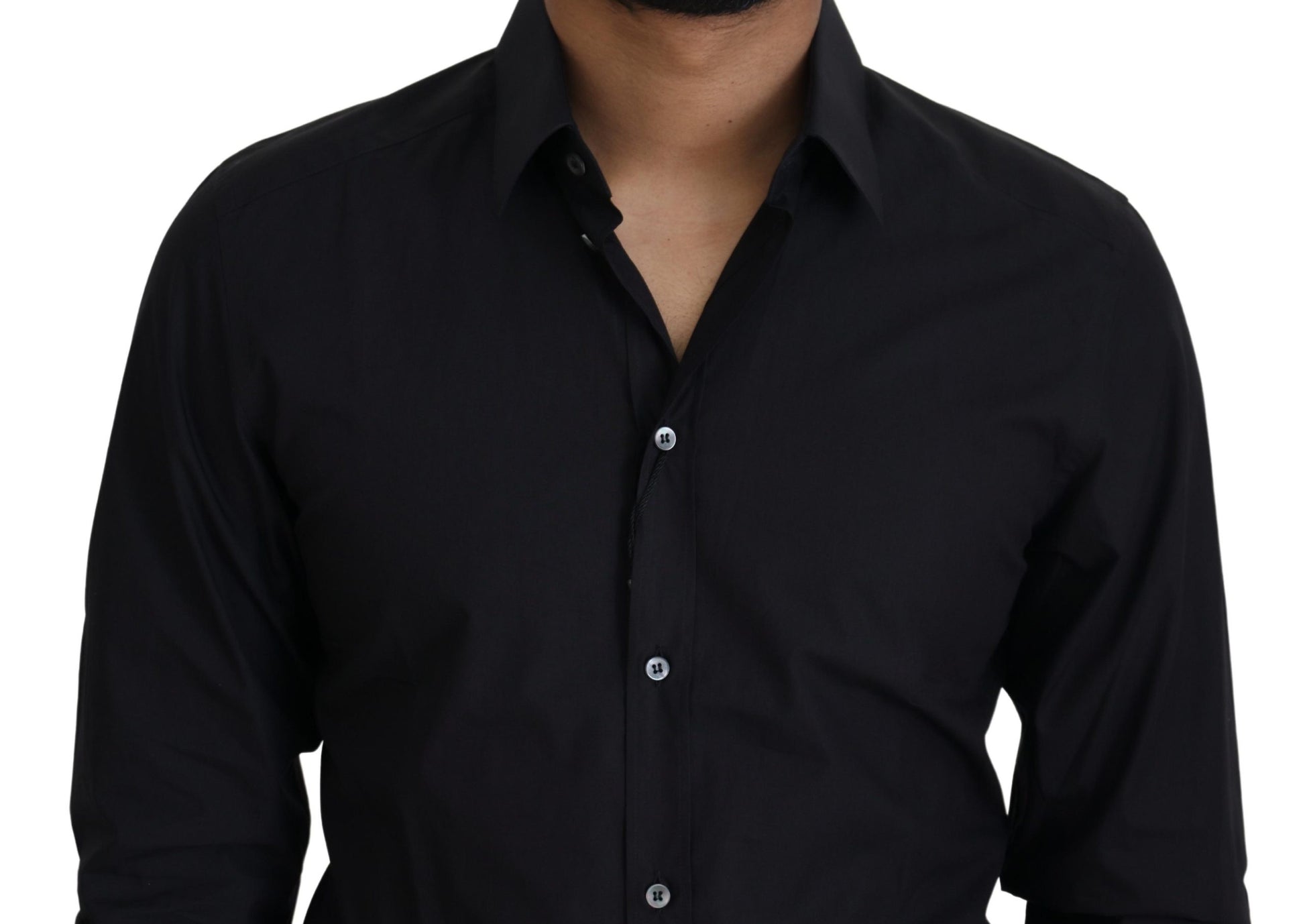 Camisa de vestir elegante de algodón negra de corte slim