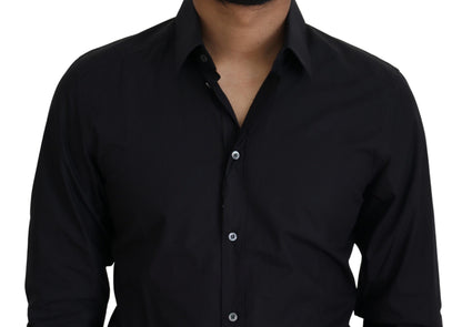 Camisa de vestir elegante de algodón negra de corte slim