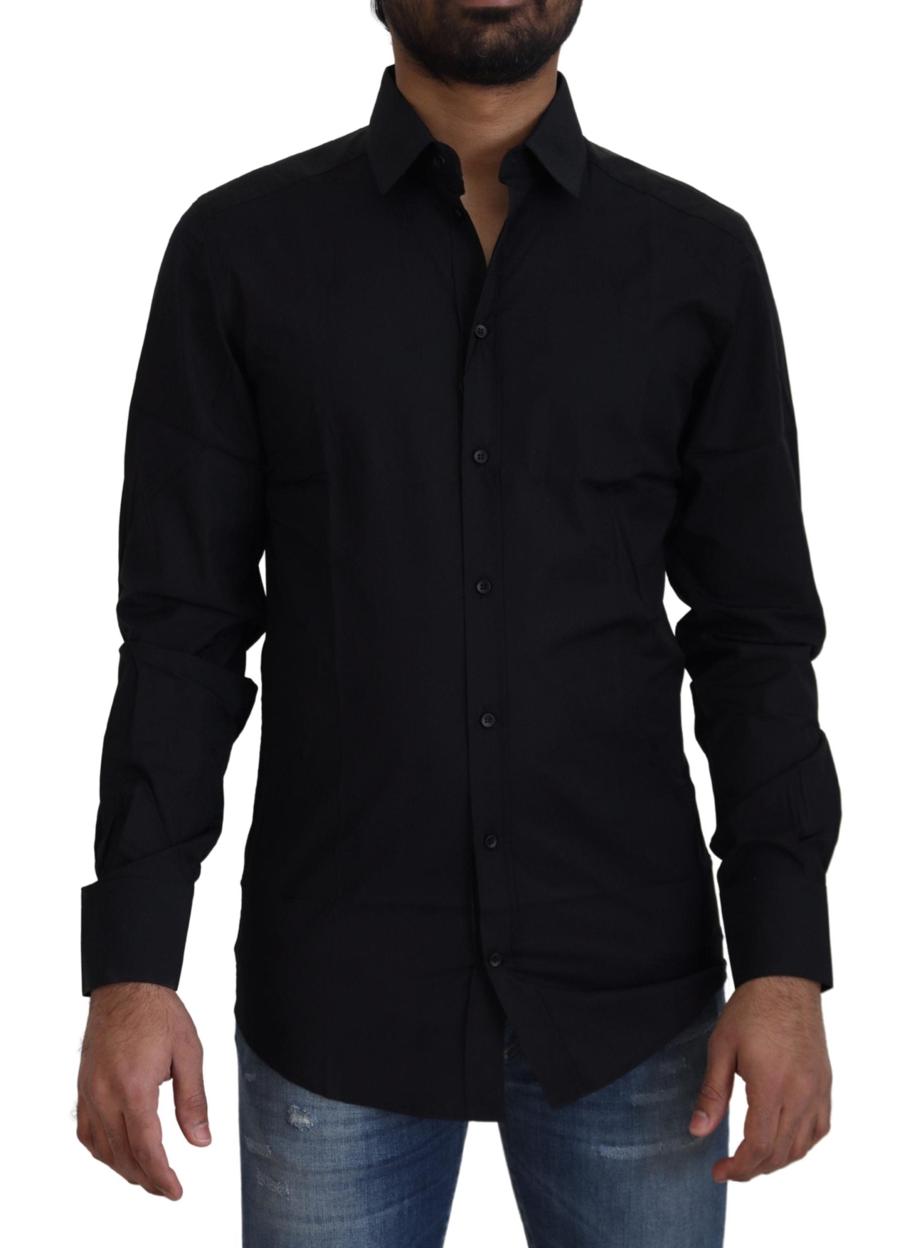 Camisa de vestir elegante de algodón negra