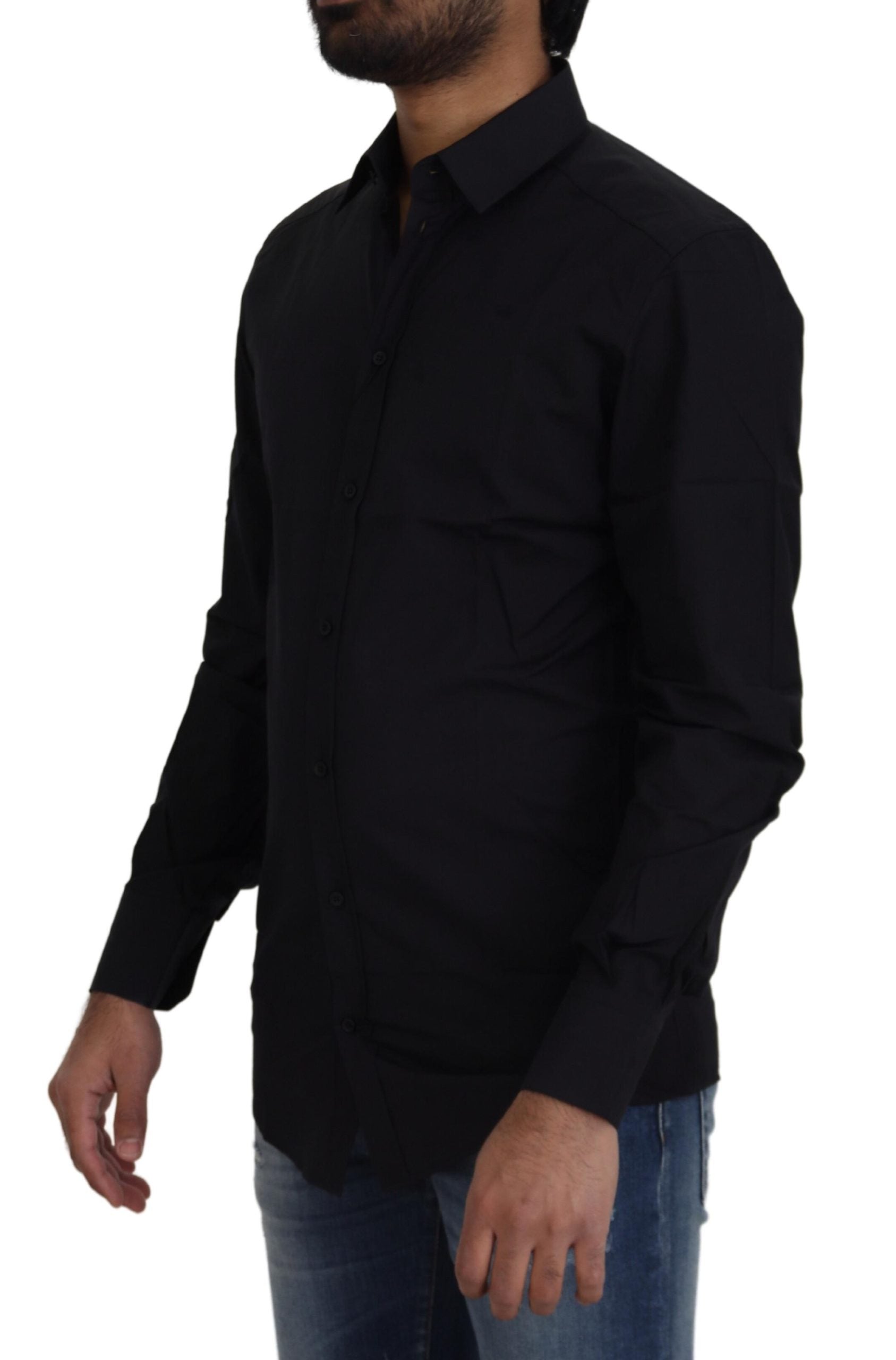 Camisa de vestir elegante de algodón negra