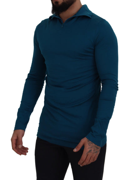 Blauwe katoenen slanke pullover trui met kraag