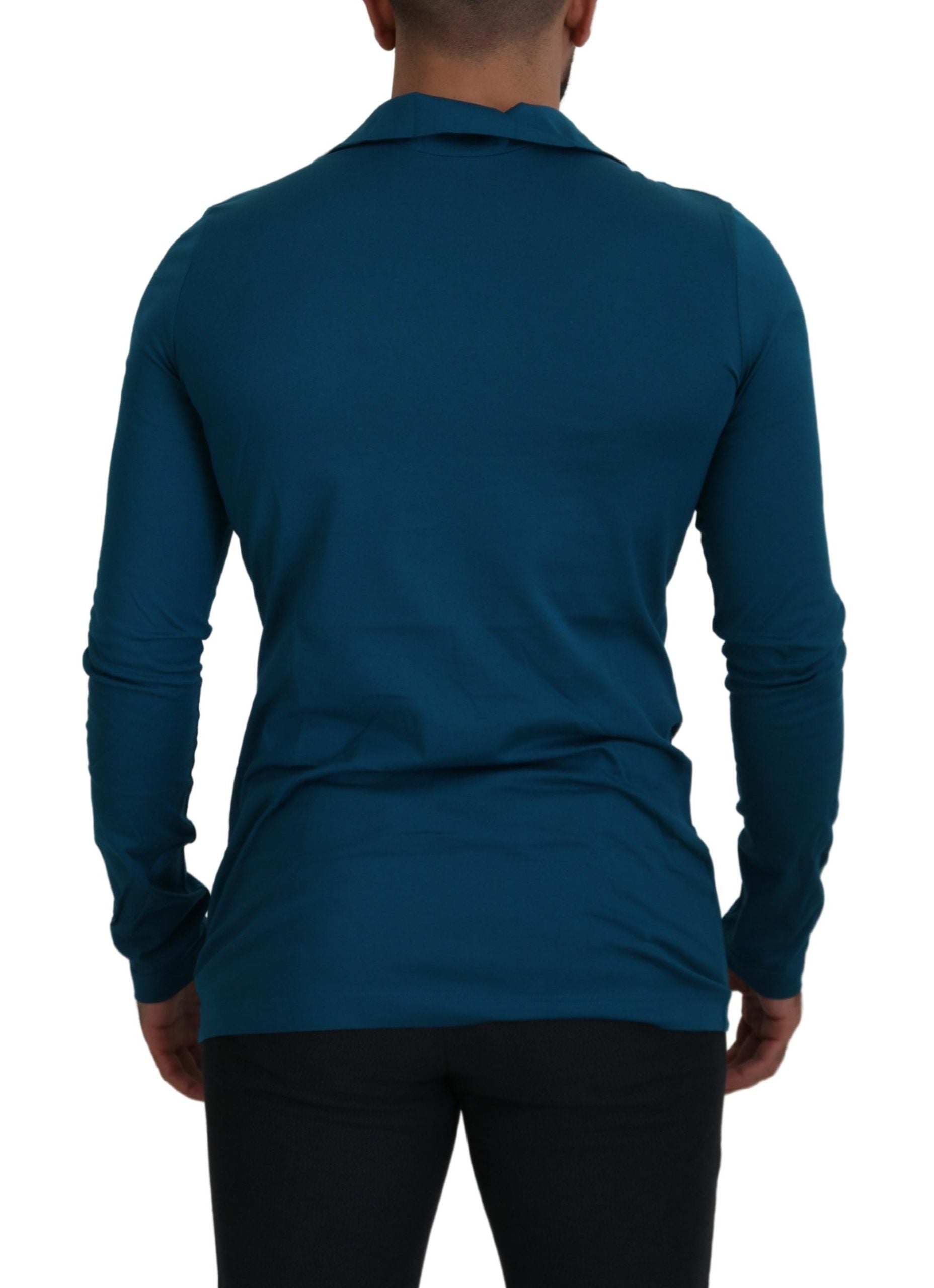 Blauwe katoenen slanke pullover trui met kraag