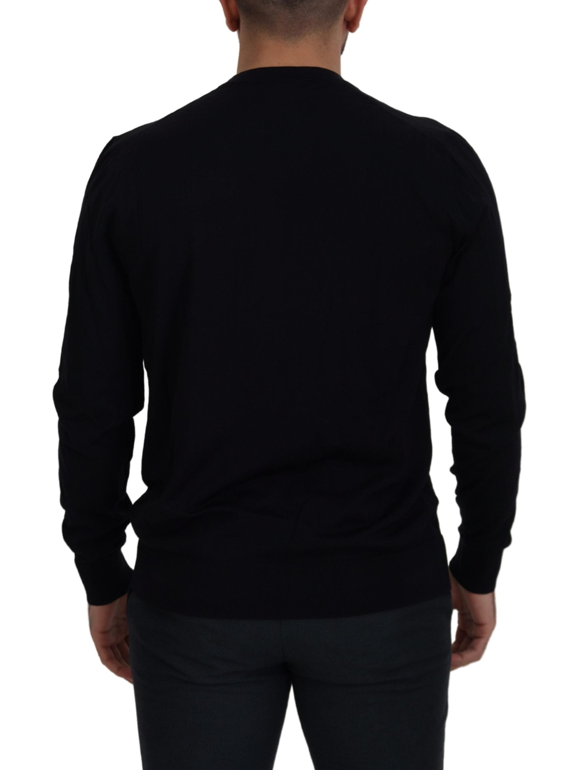 Elegant Black Virgin Wool Pullover Sweater