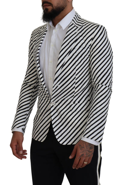 Elegante blazer de un solo pecho a rayas blancas