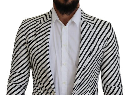 Elegante blazer de un solo pecho a rayas blancas