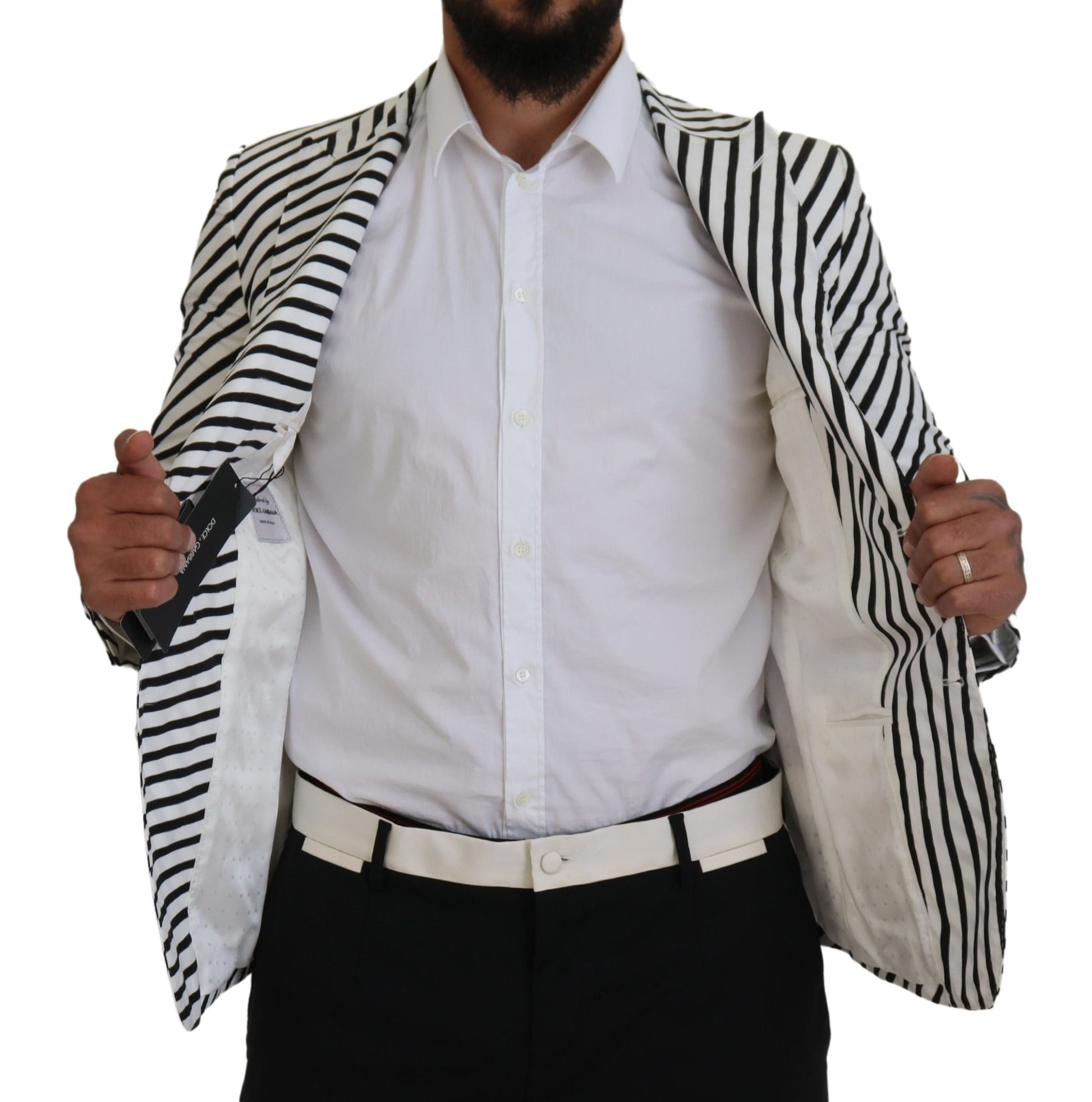 Elegante blazer de un solo pecho a rayas blancas