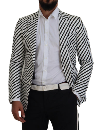 Elegante blazer de un solo pecho a rayas blancas