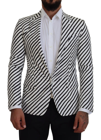 Elegante blazer de un solo pecho a rayas blancas