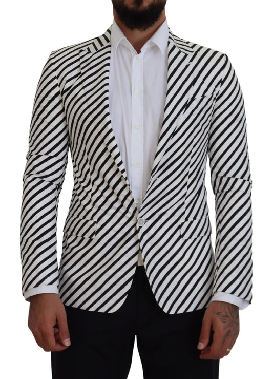 Elegante blazer de un solo pecho a rayas blancas