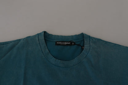 Katoenen T-shirt met blauwe logoprint en ronde hals