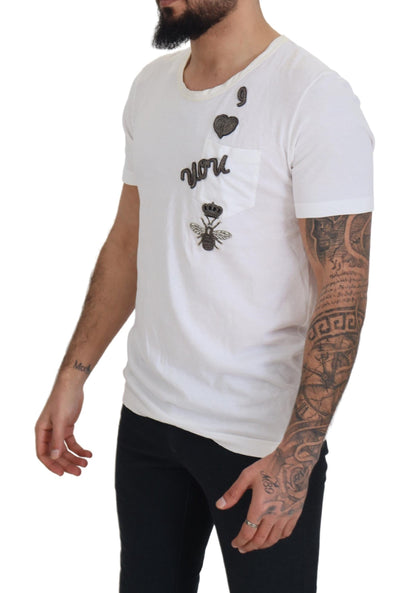 Wit katoenen T-shirt met logopatch en korte mouwen