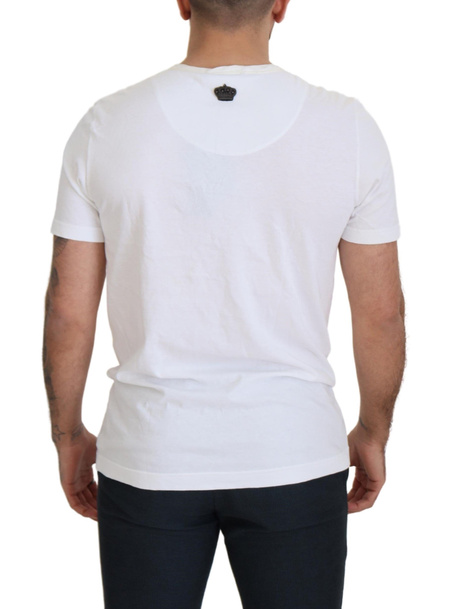 Elegante camiseta blanca de seda y algodón con cuello redondo