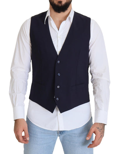 Donkerblauw wollen stretchvest formeel vest