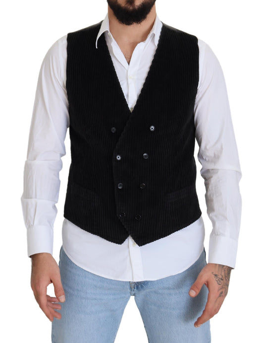 Elegant Black Double Breasted Dress Vest