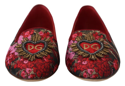 Multicolor Leather and Fabric Flats with Sacred Heart Patch