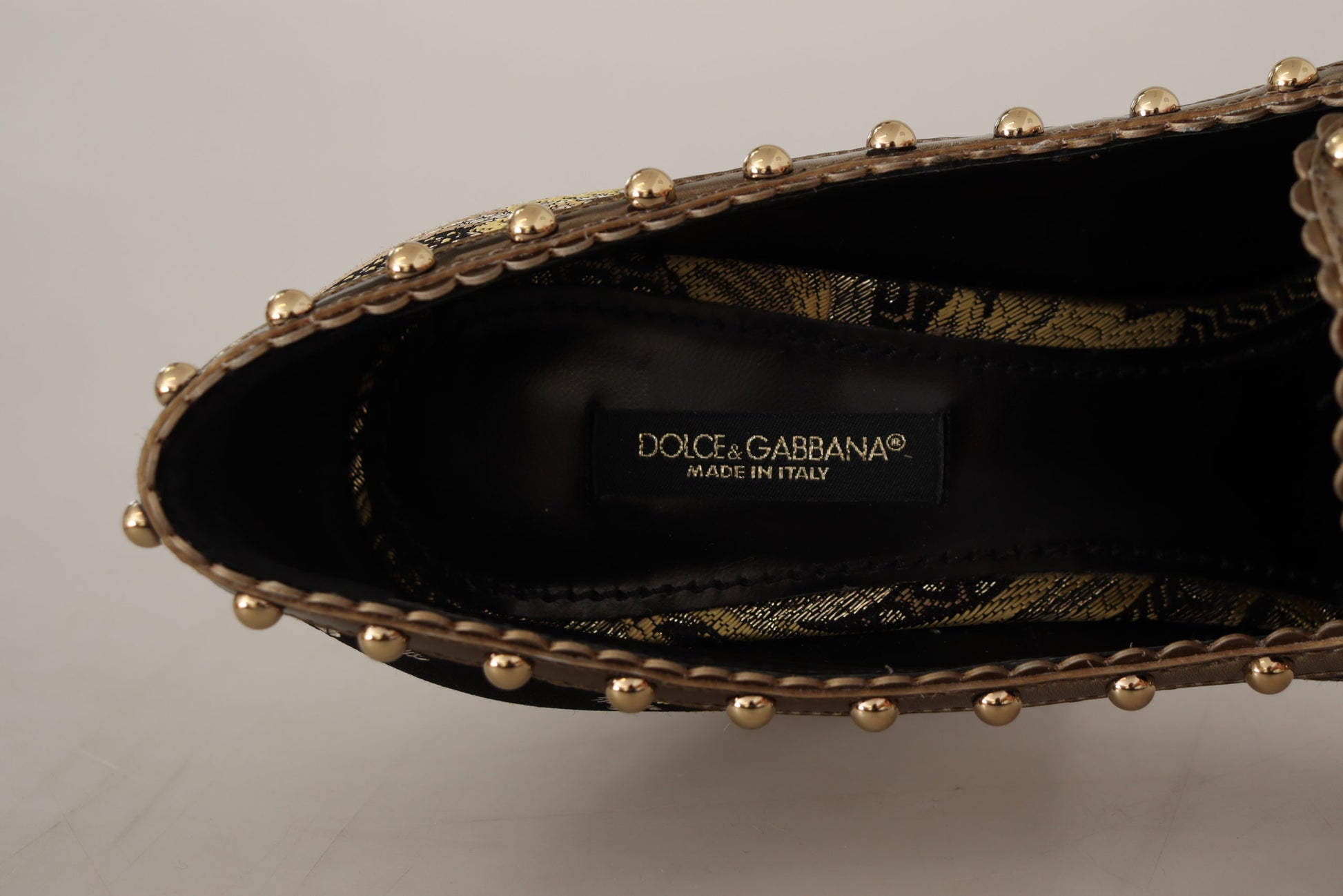 Elegant Gold Jacquard Brocade Pumps