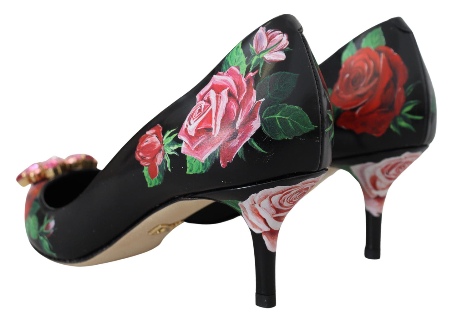 Zwarte bloemenprint kristallen hakken pumps schoenen