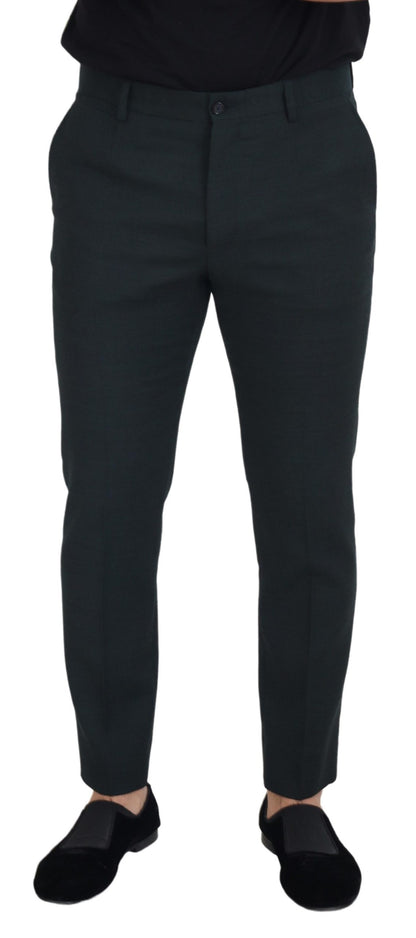 Blauwe wollen slim-fit formele broek