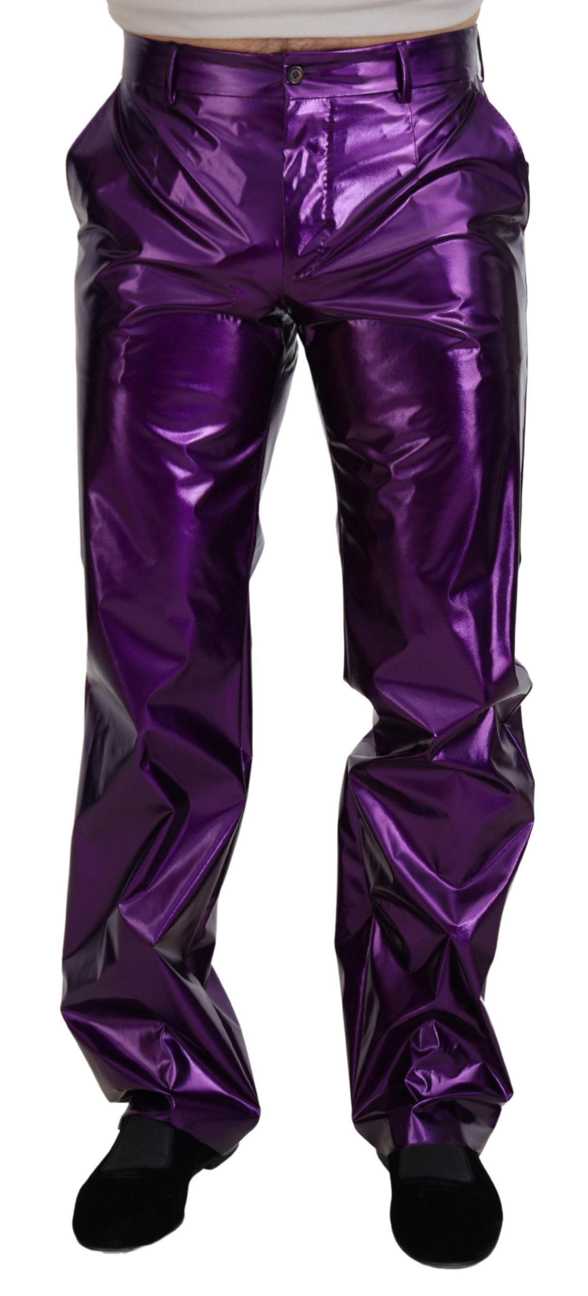 Elegantes pantalones de corte recto de color morado brillante