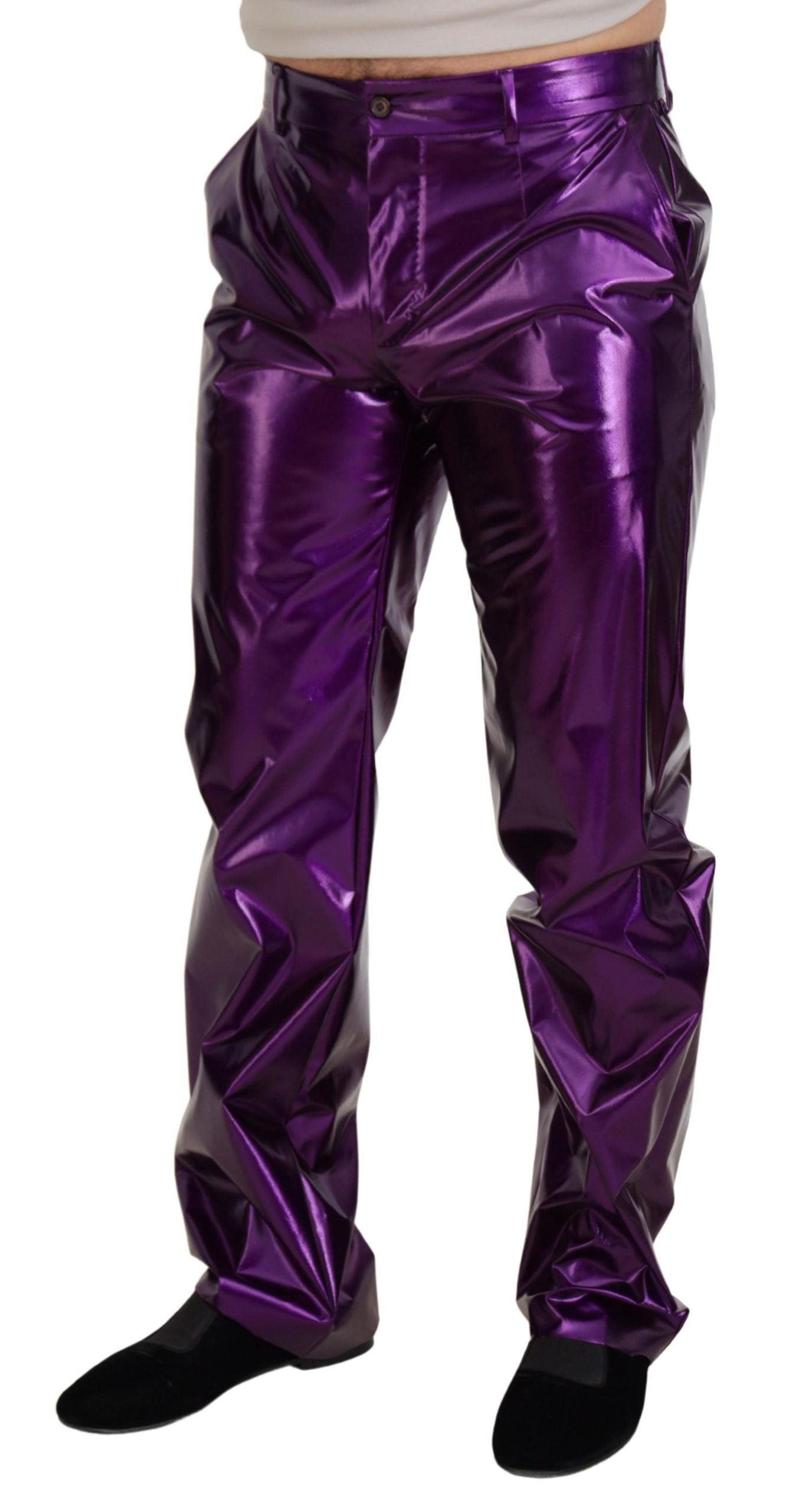 Elegantes pantalones de corte recto de color morado brillante