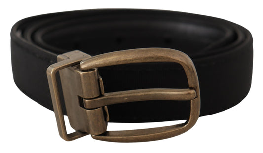 Elegante Grosgrain Leren Riem - Zwart