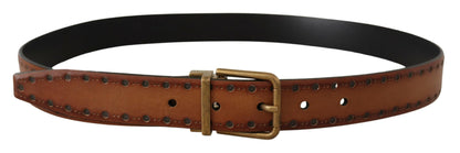 Elegante bruinleren riem met koperen gesp