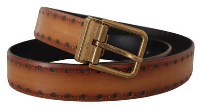 Elegante bruinleren riem met koperen gesp