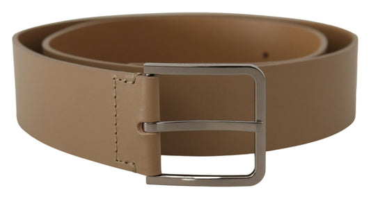 Beige lederen statement riem met zilveren gesp