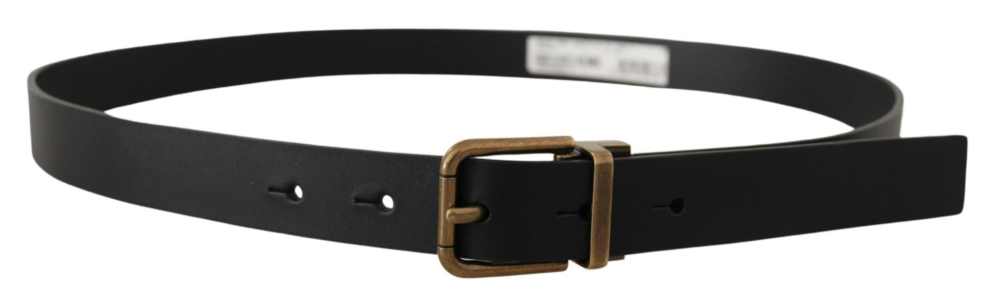 Elegant Black Leather Belt with Vintage Buckle