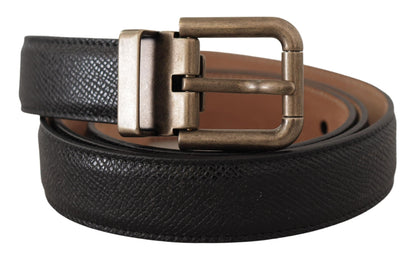 Elegante zwarte leren riem met vintage metalen gesp