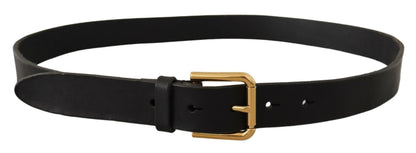 Sleek Black Leather Belt with Metal Buckle