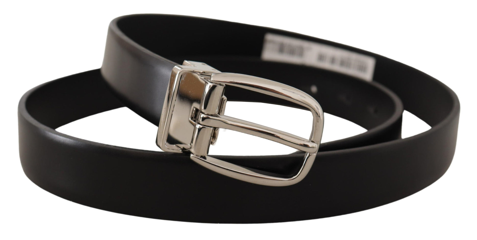 Elegant Black Leather Belt with Metal Buckle