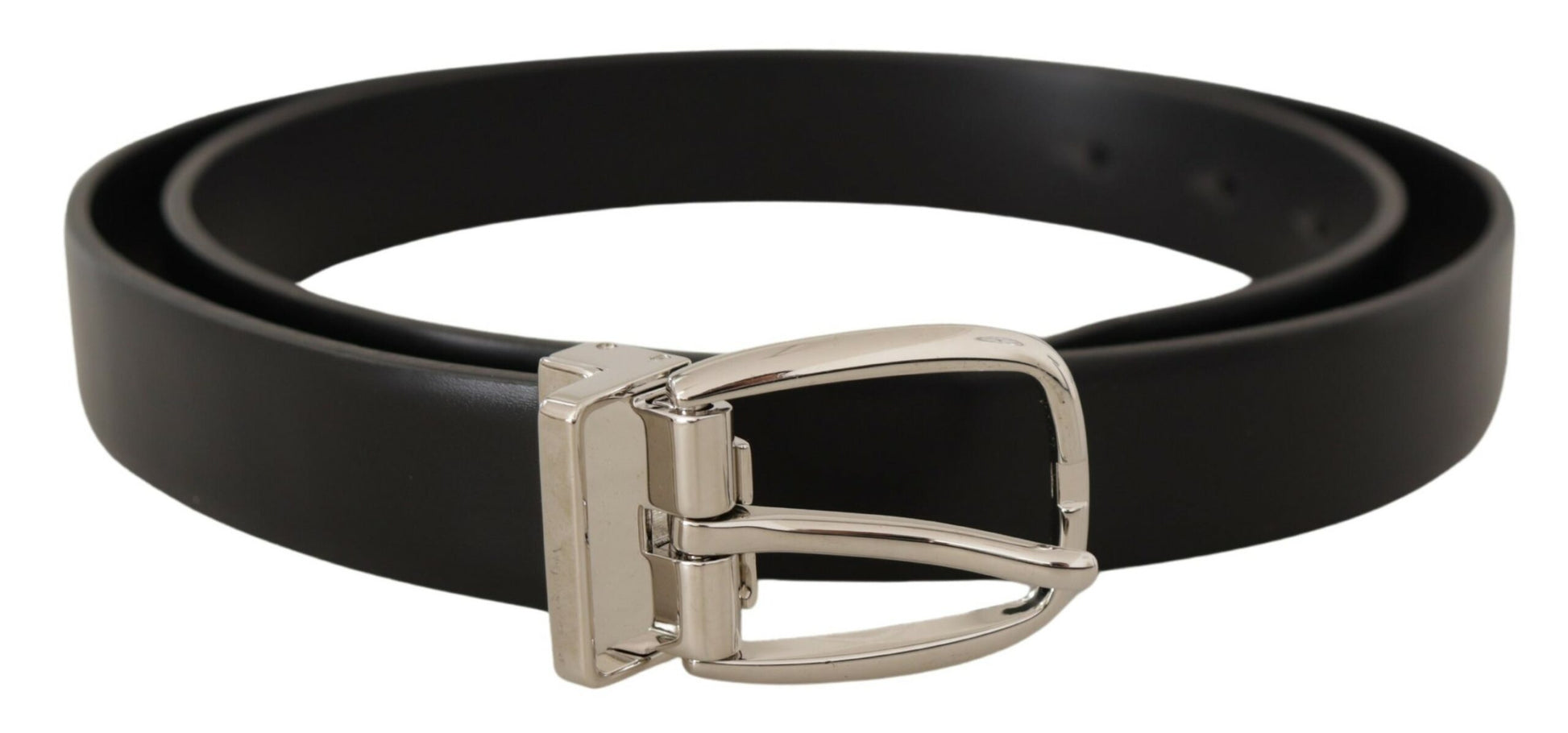 Elegant Black Leather Belt with Metal Buckle